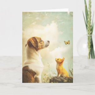 Tarjeta Festiva Amistad con las mariposas de perro Kitty