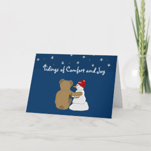 Tarjeta Festiva Amistad de muñeco de nieve y oso