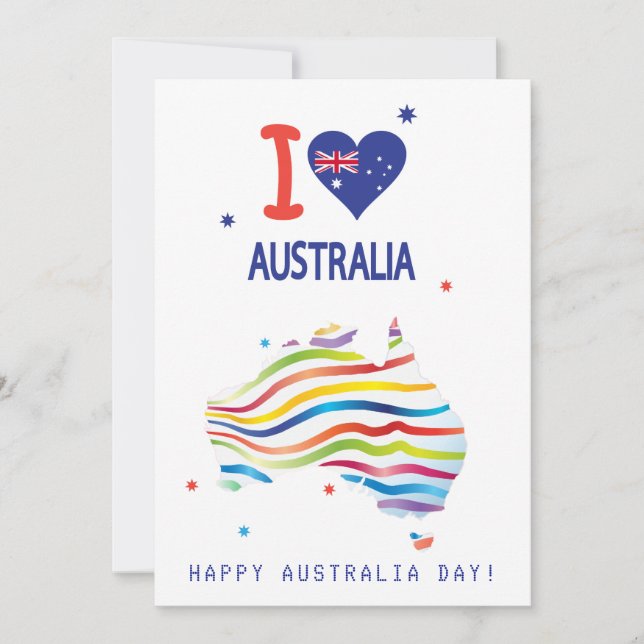 Tarjeta Festiva "AMO A AUSTRALIA" Día de Australia 26 de enero (Anverso)