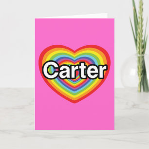 Tarjeta Festiva Amo a Carter: corazón arcoiris