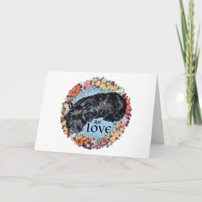 Tarjeta Festiva Amo a mi terrier escocés (Anverso)