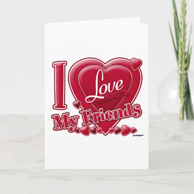 Tarjeta Festiva AMO a mis amigos de rojo - corazón (Anverso)