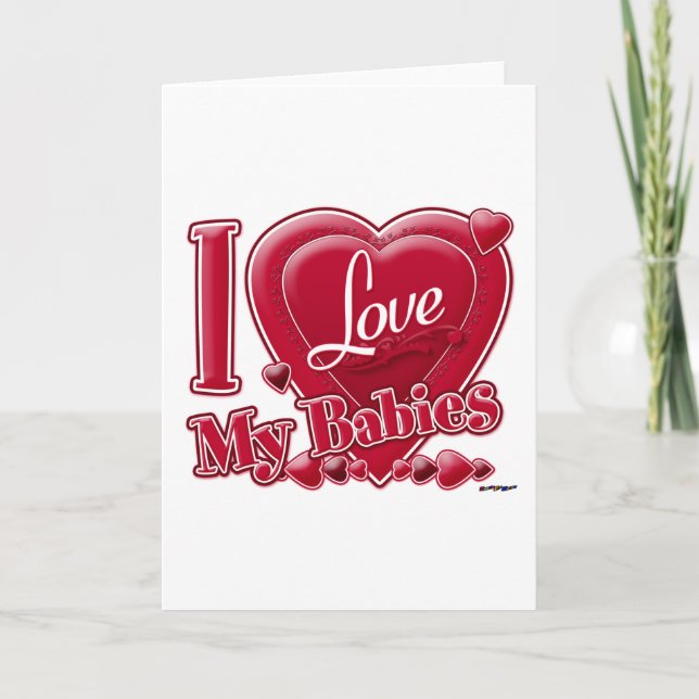 Tarjeta Festiva Amo a mis bebés rojo - corazón (Anverso)
