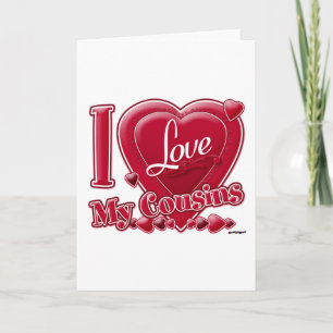 Tarjeta Festiva Amo a mis primos de rojo - corazón