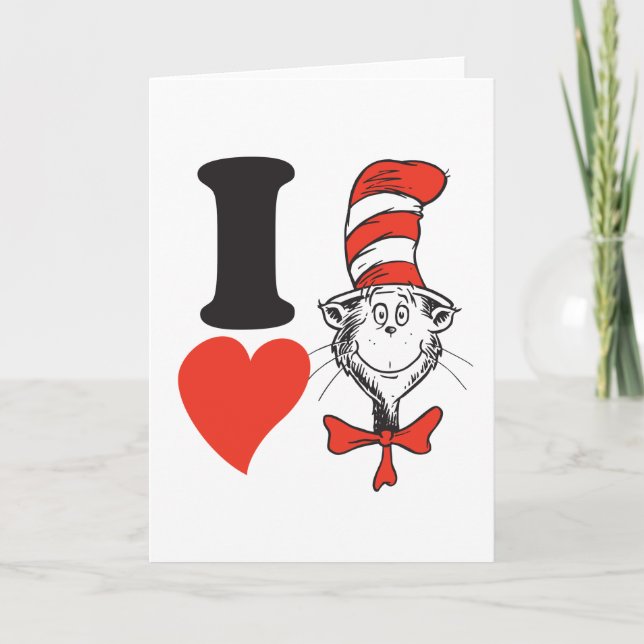 Tarjeta Festiva Amo al gato en el sombrero (Anverso)