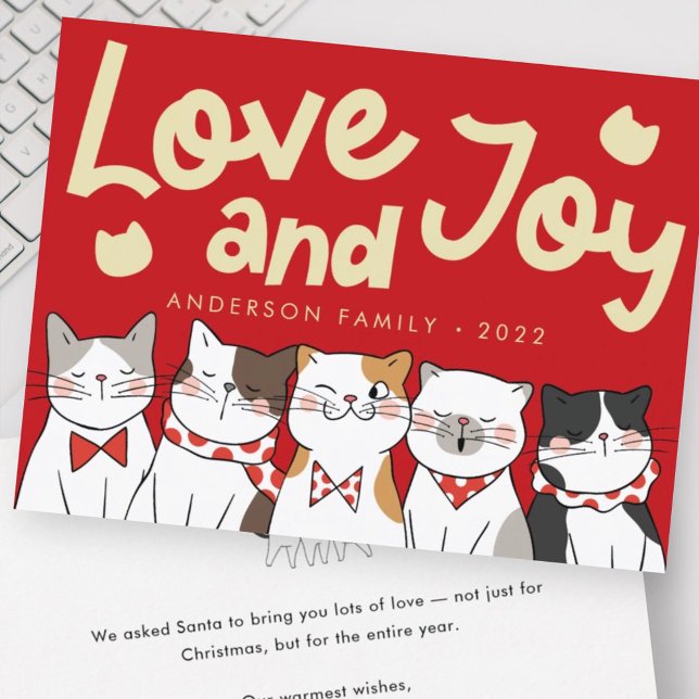 Tarjeta Festiva Amor & Alegría Modernos Gatos Divertidos y Bonitos (Subido por el creador)