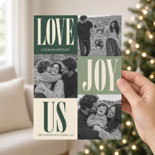 Tarjeta Festiva Amor Alegría Nosotros Verde Tres Foto Familia Navi