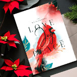 Tarjeta Festiva Amor Alegría y Paz Cardenal Rojo Acuarela Blanco<br><div class="desc">Nuestra carta de Navidades de vacaciones espirituales cardinales encarna la calidez, la vida y la energía inspiradas en la naturaleza. El pincel expresivo y el pincel de pluma se combinan con nuestra artística de pájaros cardenales rojos estilizados. Evocando el sentimiento de amor, alegría y paz. Los tonos saturados de rojos...</div>