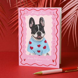 Tarjeta Festiva Amor de Cachorro Rosa Rojo Retro Foto de Mascota d