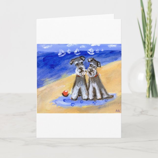 Tarjeta Festiva Amor de la playa del Schnauzer (Anverso)