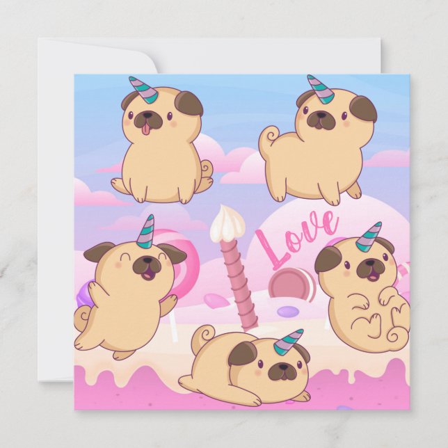 Tarjeta Festiva Amor de pug (Anverso)
