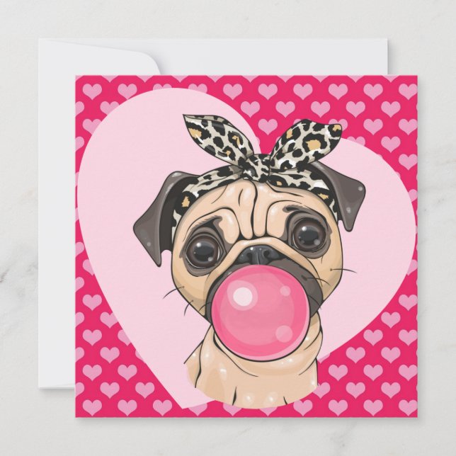 Tarjeta Festiva Amor de Pug (Anverso)