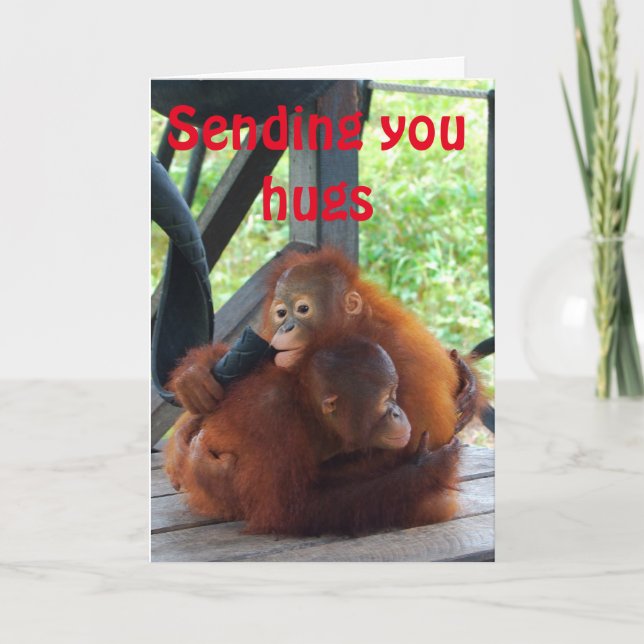 Tarjeta Festiva Amor del animal del orangután del abrazo de la (Anverso)