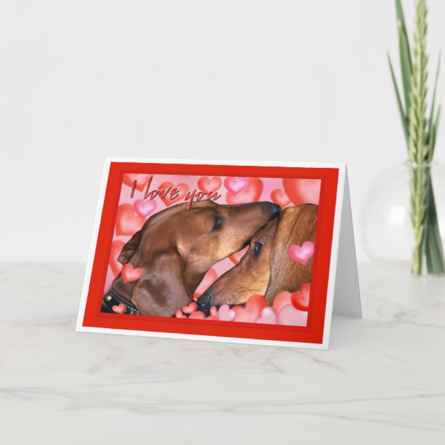 Tarjeta Festiva Amor del Dachshund - día de San Valentín (Anverso)