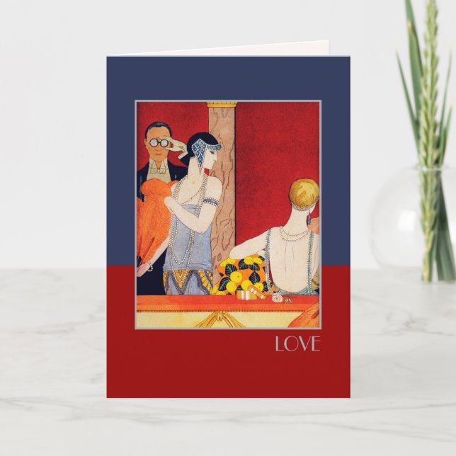 Tarjeta Festiva Amor. El día de San Valentín Art Deco (Anverso)