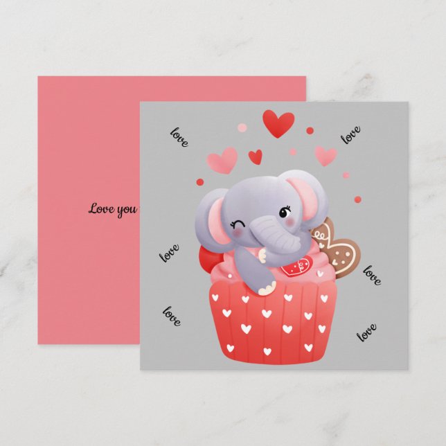 Tarjeta Festiva Amor elefante valentín lindo  (Anverso / Reverso)