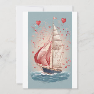 Tarjeta Festiva Amor en el Horizonte: Barco de Vela del Día de San