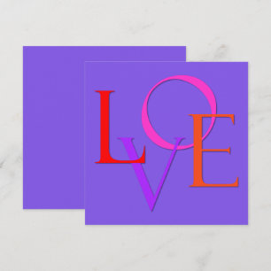 Tarjeta Festiva "AMOR" en rosa, rojo, púrpura y Naranja Valentine