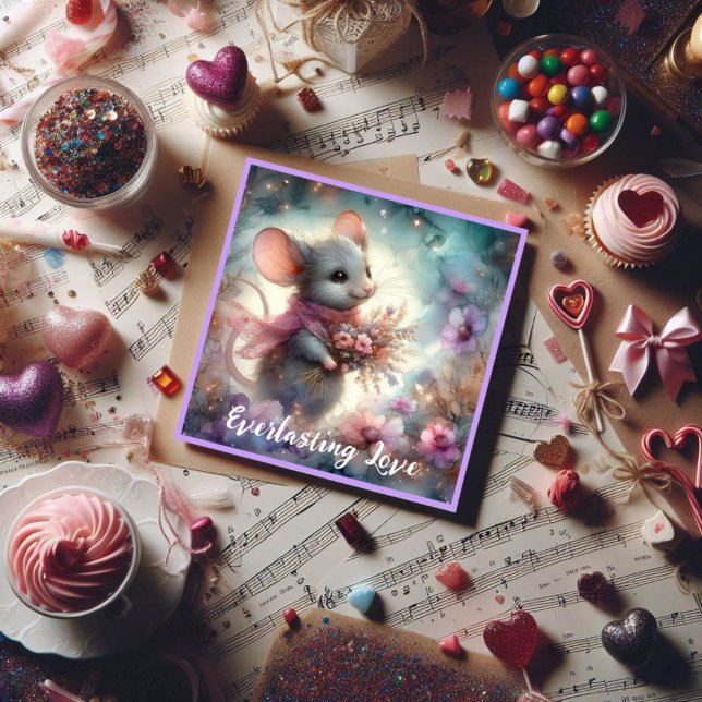 Tarjeta Festiva Amor eterno Pink Floral Mouse Valentine (Subido por el creador)