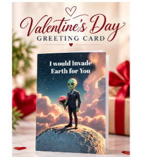 Tarjeta Festiva Amor extraterrestre de ciencia ficción – “Invadiré