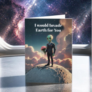 Tarjeta Festiva Amor extraterrestre de ciencia ficción – “Invadiré
