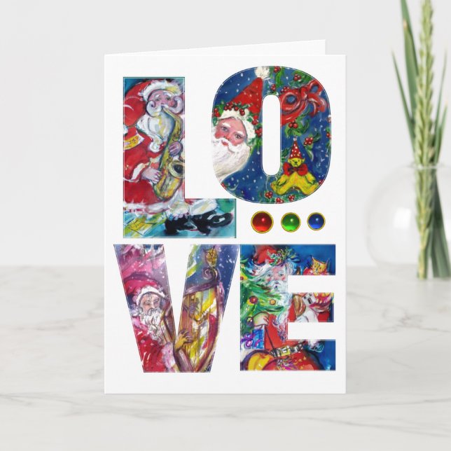 TARJETA FESTIVA AMOR FIESTA MUSICAL XMAS / SANTA JUGANDO HARP (Anverso)