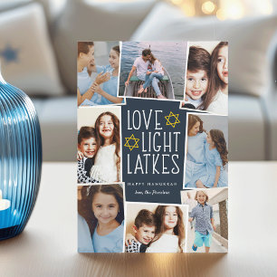 Tarjeta Festiva Amor, luz y linternas   Collage de fotos Hanukkah