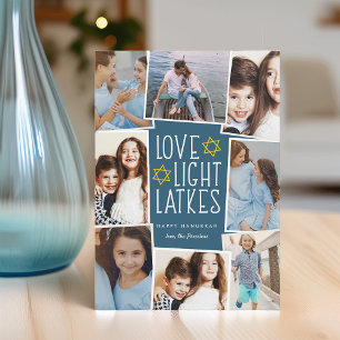Tarjeta Festiva Amor, luz y linternas Collage de fotos Hanukkah