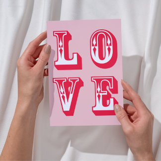 Tarjeta Festiva Amor negrita rojo y rosa juguetón