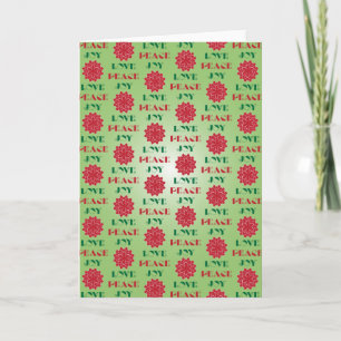 Tarjeta Festiva Amor, Paz, Alegría modernos en verde y rojo, cita