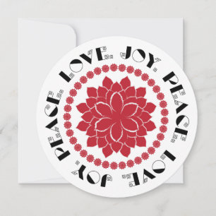 Tarjeta Festiva Amor, Paz, Alegría texto moderno en rojo, negro y 