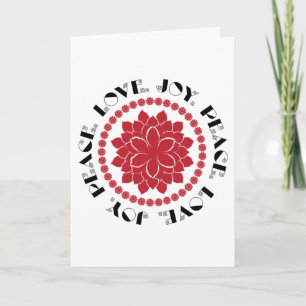 Tarjeta Festiva Amor, Paz, Alegría texto moderno en rojo, negro y