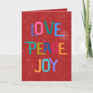 Tarjeta Festiva AMOR PAZ JOY Holiday Deseos Coloridos Textos