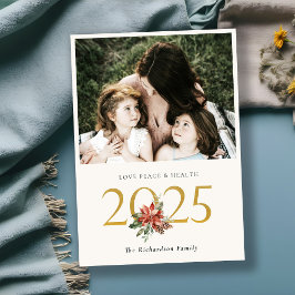 Tarjeta Festiva Amor Paz Salud Poinsettia Ramo Oro 2023 Foto