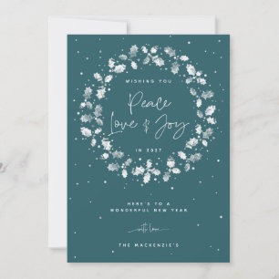 Tarjeta Festiva Amor por la Paz Verde + Joy Hand Printed Holly Wre