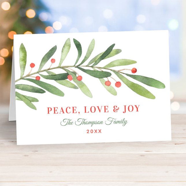 Tarjeta Festiva Amor por la paz y alegría verde verde de invierno  (Subido por el creador)