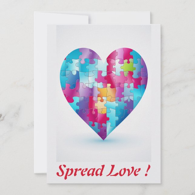 Tarjeta Festiva Amor Rompecabezas Corazón Arcoiris 3 Personalizado (Anverso)