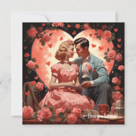 Tarjeta Festiva Amor vintage pareja abrazos corazones rosados Vale