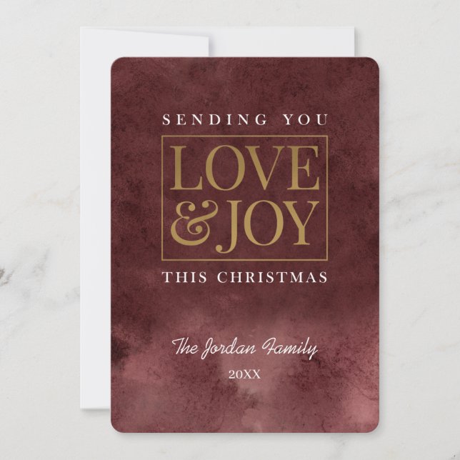 Tarjeta Festiva Amor y alegría Burgundy Emerald (Anverso)