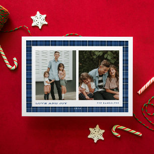 Tarjeta Festiva Amor y Alegría de Cuadro Azul Doble Foto