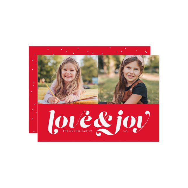 Tarjeta Festiva Amor y alegría rojo dos fotos (Anverso/Reverso In Situ)