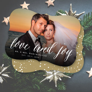 Tarjeta Festiva Amor Y Alegría Sr. y Sra. 1st Navidades Boda de fo