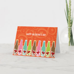 Tarjeta Festiva Amor y Corazón en Botellas El día de San Valentín