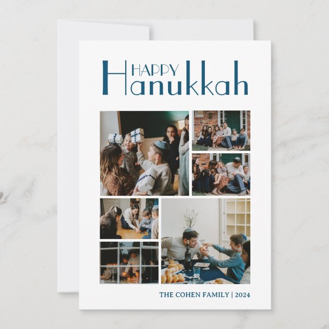 Tarjeta Festiva Amor y Luz | Colage de fotos familiares de Hanukka (Anverso)
