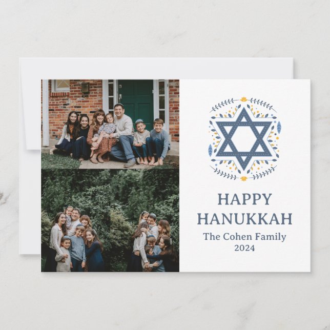 Tarjeta Festiva Amor y luz | Collage de fotos de la familia Hanukk (Anverso)
