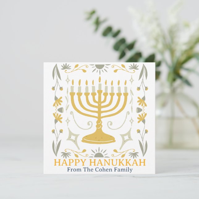 Tarjeta Festiva Amor y luz | Familia Hanukkah Happy simple (Anverso de pie)
