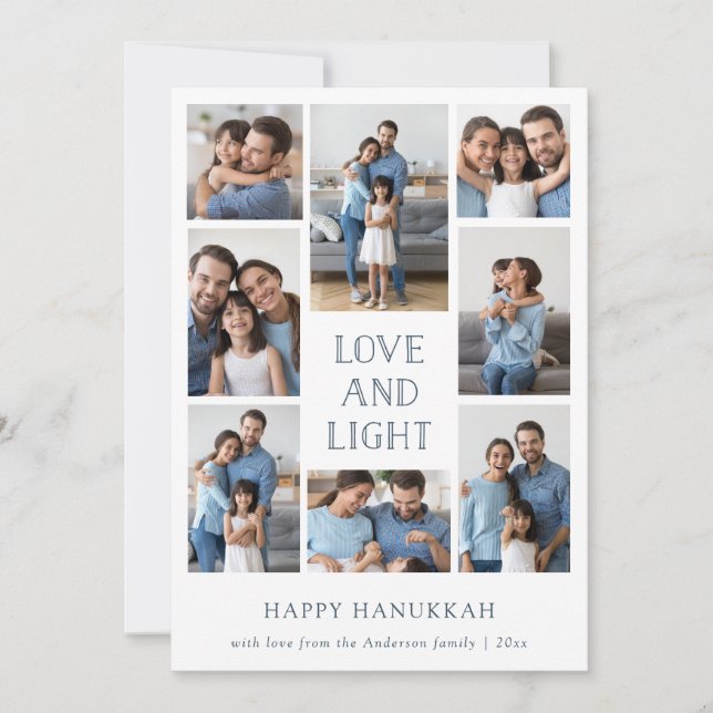 Tarjeta Festiva Amor y luz | Familia multifotografía Hanukkah (Anverso)