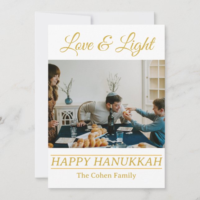 Tarjeta Festiva Amor y luz | Foto simple de la familia Hanukkah (Anverso)