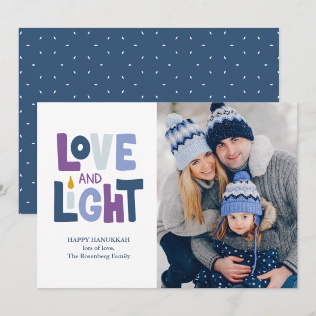 Tarjeta Festiva "Amor y luz" Happy Hanukkah Photo Holiday Card (Anverso / Reverso)
