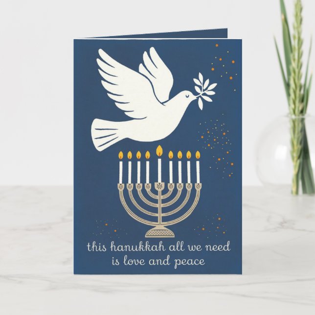 Tarjeta Festiva Amor y paz Simple clásico y elegante Hanukkah (Anverso)